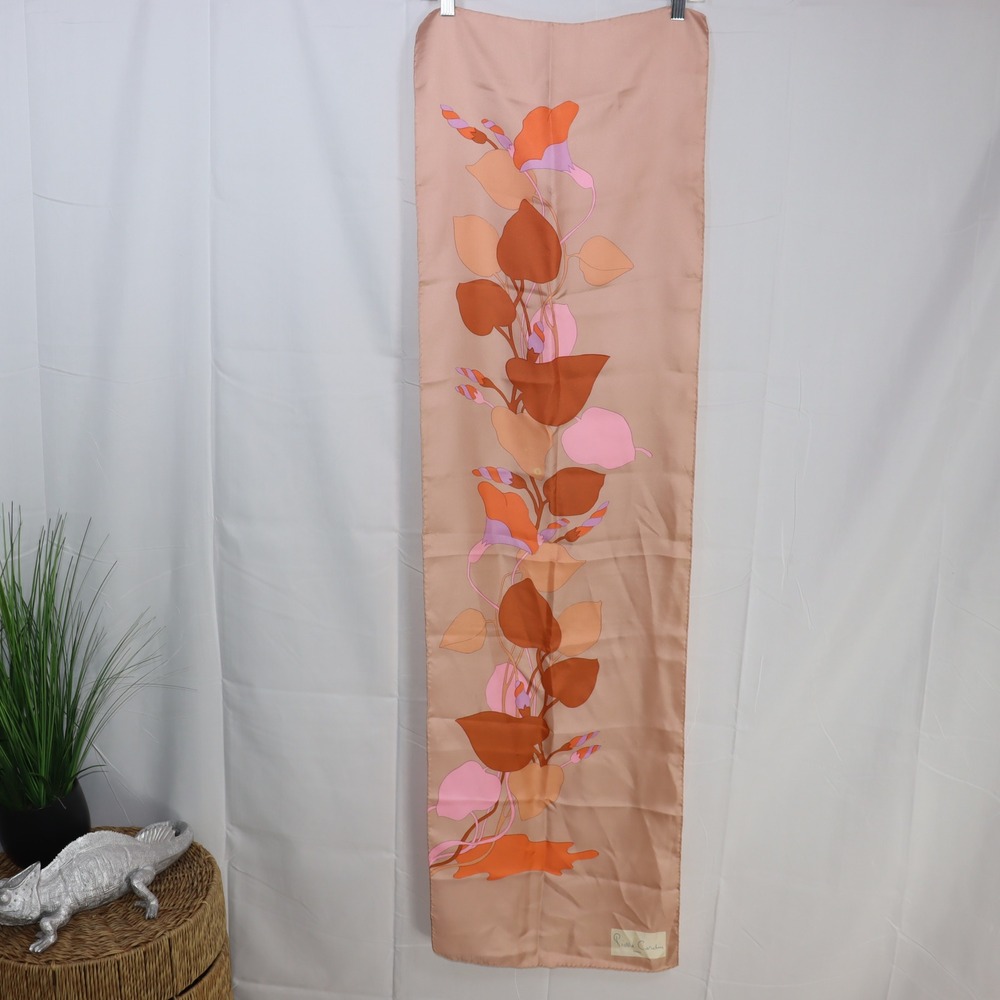 Pierre‎ Cardin Scarf OS Pink Womens Floral Silk Long Rectangle Accessory